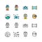 Virtual reality, virtual computer, visual communication innovation future technologies thin line icons vector set