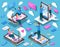 Virtual relationships and online dating isometric concept. Vector