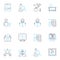 Virtual studying linear icons set. Remote, Online, Digital, Distance, E-learning, Interactive, Engaging line vector and