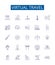 Virtual travel line icons signs set. Design collection of Virtual, Travel, Tour, Explore, Journey, Fly, Sightseeing