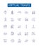 Virtual travel line icons signs set. Design collection of Virtual, Travel, Tour, Explore, Journey, Fly, Sightseeing