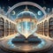 virtual view of golden-blue Akashi library extraterrestrial magical space. knowledge mystery concept. Ai generated