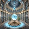 virtual view of golden-blue Akashi library extraterrestrial magical space. knowledge mystery concept. Ai generated