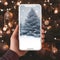 Virtual Winter Wonderland: Smartphone Displaying Snowy Christmas Landscape