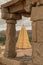 Virupaksha hindu temple gopuram through the Mandapa and ruins, Hampi, India