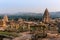 Virupaksha temple view from Hemakuta hill at sunset in Hampi, Karnataka, India