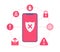 Virus alert message notification on smartphone. Malware and virus notification or error in mobile phone. Red alert warning of spam