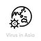 Virus in Asia icon. Editable line vector.