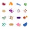 Virus, bacteria and biology microorganisms flat icons