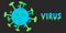 Virus bacteria cell. Corona, SOLID 19,  2019 - nCoV, SARS icon. Blue, green  Coronavirus cell. Diseased, runny slimy virus script