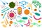 Virus bacteria icons set. Cartoon flat color vector illustration.