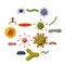 Virus bacteria icons set, cartoon style