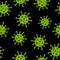 Virus or bacterium seamless pattern. Simple medical texture made with thin line bacteria signs. On black background