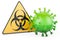 Virus with biohazard road sign, 3D rendering