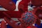 Virus and blood cells against flag of Great Britan. 3d illustration. viral infection causing chronic disease. Hepatitis viruses,