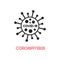 Virus cartoon icon with minimalistic inscription design. Vector bacteria symbol. Simple cell sign. Coronavirus, ncov