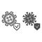 Virus cell with check mark line and solid icon, covid-19 concept, Approved protection shield and microbe sign on white