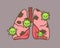 Virus cells eating lung. Virus cells biting lung. Damaged lung.