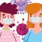 Virus covid 19 pandemic, boy and girl with protective mask medical