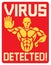 Virus detected icon strongman gesturing stop sign