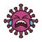 Virus emoticon, covid-19 emoji character infection, face tears flat cartoon style