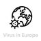 Virus in Europe icon. Editable line vector.