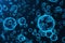 Virus and germs, bacteria, cell infected organism. Influenza Virus H1N1, Swine Flu on abstract background. Blue viruses