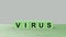 Virus - green word wooden cubes on table horizontal ver gray background HD, corona virus, infected wood, hacker attack online,