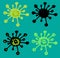 The virus icon is green. A hand-drawn set of round-shaped microbes with a ray-tentacle texture of dots in a flat style. isolated