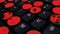 \' VIRUS \' Low angle ECU computer keyboard with red virus motion background dots