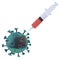 A virus molecule with a syringe into which the vaccine is injected