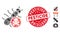Virus Mosaic Pesticide Icon with Textured Round Pesticide Stamp