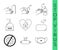 Virus protection vector icons set. Stop covid-19 measures. Wash hands, stay home quarantine rules. Minimalist line art