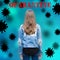 Virus quarantine background with girl and hand drawn Coronavirus 2019-nCoV cells