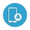 virus in smart phone icon in badge style. One of cyber security collection icon can be used for UI, UX