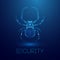 Virus spider in low poly style on blue background. Cybercryme technology network web vector illustration. Internet fraud