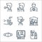 Virus spread line icons. linear set. quality vector line set such as alcohol, screening, mask, quarantine, sore throat, washing,