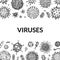 Virus square background in sketch style. Hand drawn bacteria, germ, microorganism. Microbiology scientific design. Vector