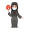 Virus stop sign protective medical face mask arab traditional female clothing 3d cartoon character design vector