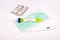 Virus test tube, face mask, medicine and thermometer for virus protection isolated