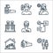 Virus transmission line icons. linear set. quality vector line set such as avoid crowds, washing hands, home, chat, male nurse,