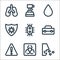 virus transmission line icons. linear set. quality vector line set such as cough, biohazard, warning, first aid kit, virus,