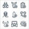 Virus transmission line icons. linear set. quality vector line set such as eye, gas mask, blood drop, rat head, condom, nurse,