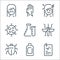 Virus transmission line icons. linear set. quality vector line set such as report, bottle, insect, mosquito, flask, virus,