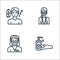 Virus transmission line icons. linear set. quality vector line set such as washing hands, male nurse, doctor