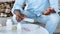 Virus treatment. African American man with pill organizer, tablets and thermometer indoors, closeup. Panorama