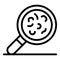 Virus under magnify glass icon, outline style