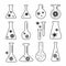 Virus vaccine research vector flask icons set