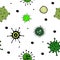 Viruses and bacteria doodle green pattern. Seamless backdrop. Microbiology vector bacterial cells on transparent