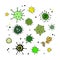 Viruses and bacteria doodle set. Simple colored green icons isolated on white. Microbiology vector bacterial cells